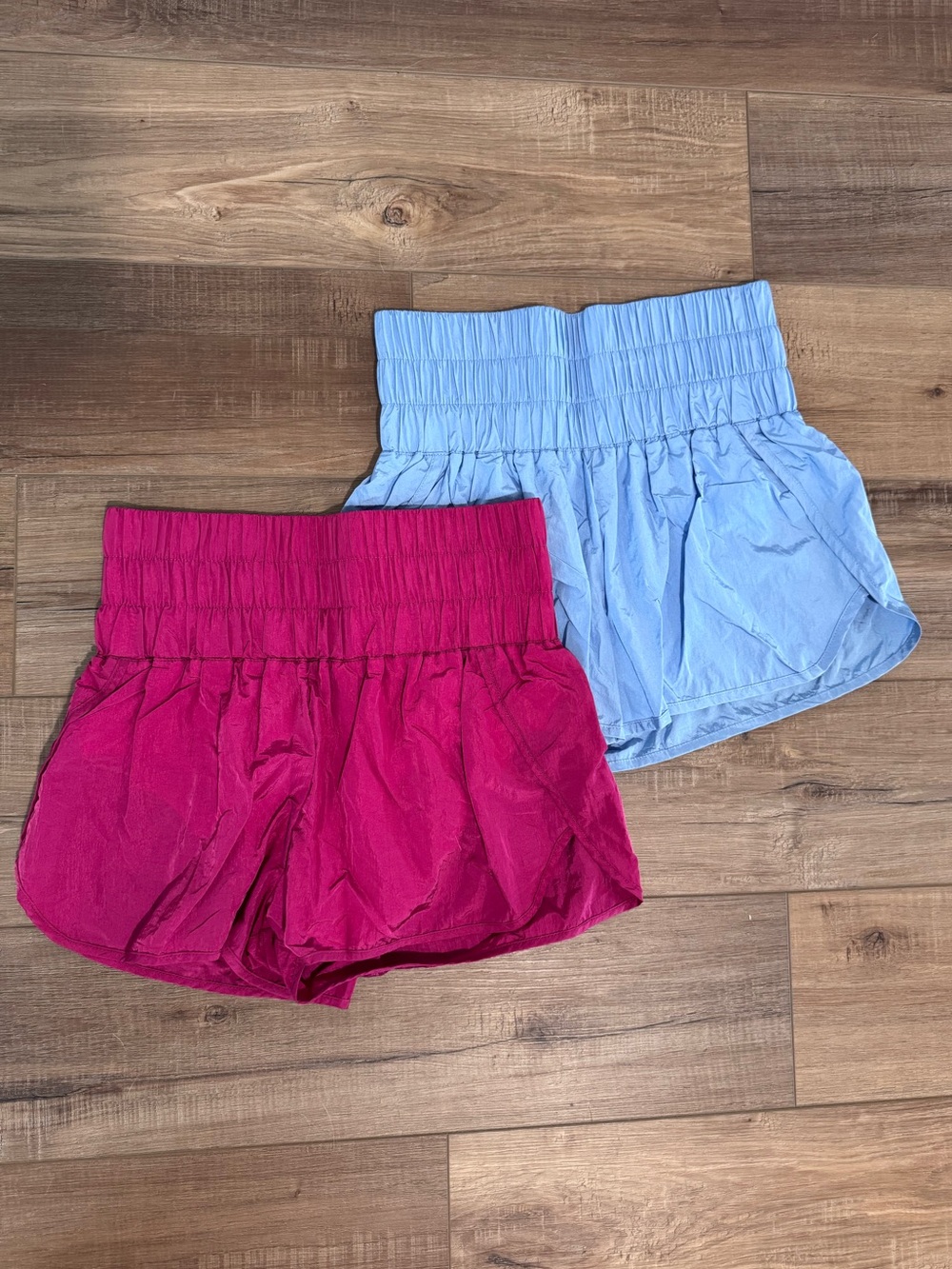 Womens Smocked High Waist Shorts Bundle- Pink and Light Blue